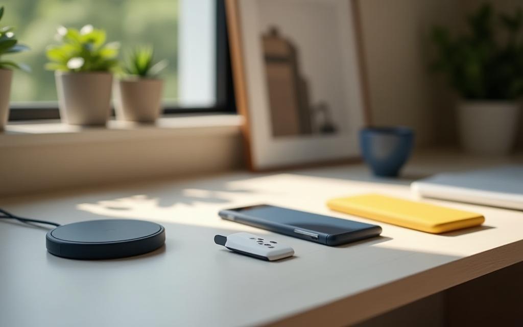 Minimalist workspace with Dutch design phone accessories