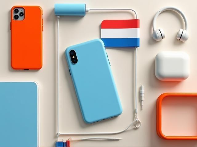 Creative flat-lay of phone accessories with Dutch color motif